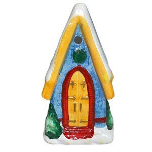 Vtg JSNY Holiday Christmas Village House Hand Painted Ceramic Candle Holder